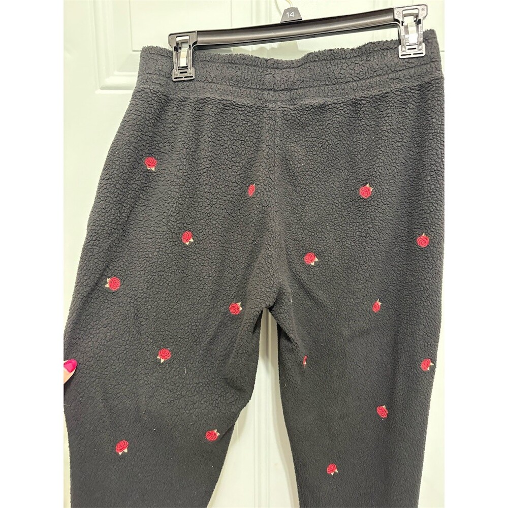 Victoria's Secret PINK Jogger Sweatpants Womens M Black Red Rose Print - Picture 6 of 8
